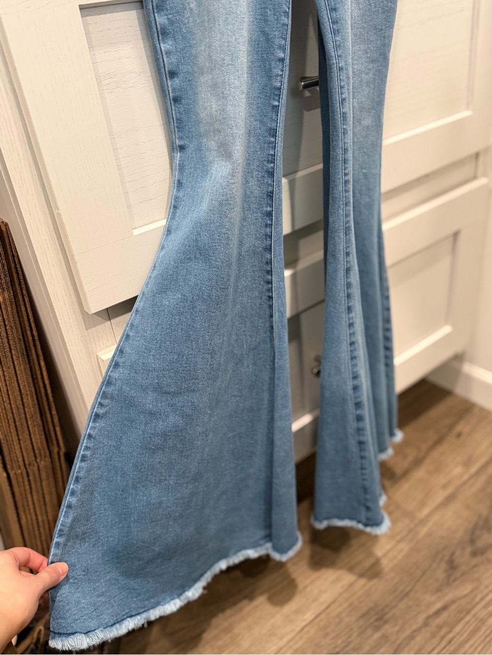 Light Wash Denim Flare Overalls - Classic Pocket Front - Picture 5 of 7